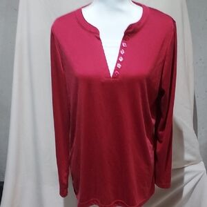 Blair Women's Deep Red Buttoned Long Sleeve Top